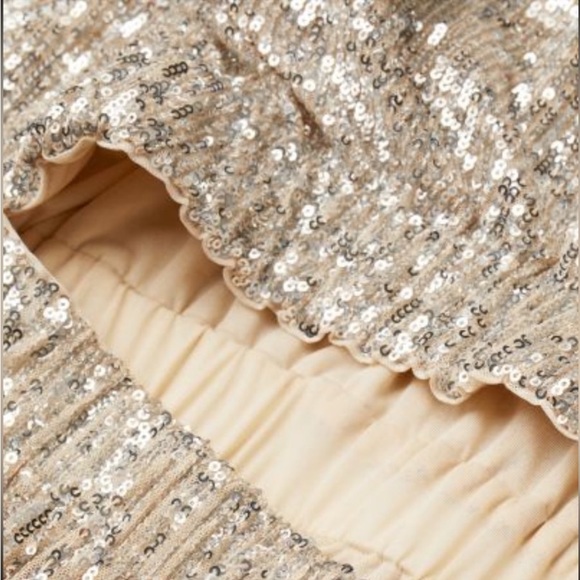 H&M Light Beige/ Silver Sequined Cut Out Back Midi Dress NWOT - Picture 6 of 13